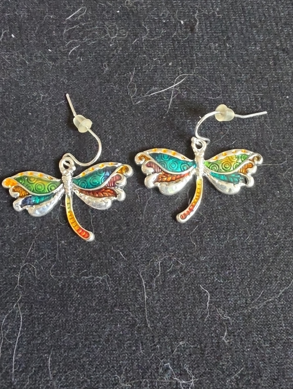 Multicolor Dragonfly Dangle Earrings - Colorful Enamel Wings